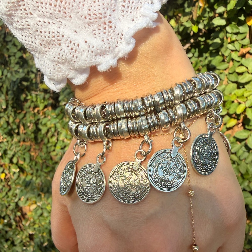 Ottoman coin bracelet turkish silver jewelry antique  bangle middle eastern - Picture 5 of 8